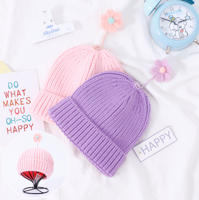 Children's knitted Hat with Small flower (Mixed colors)