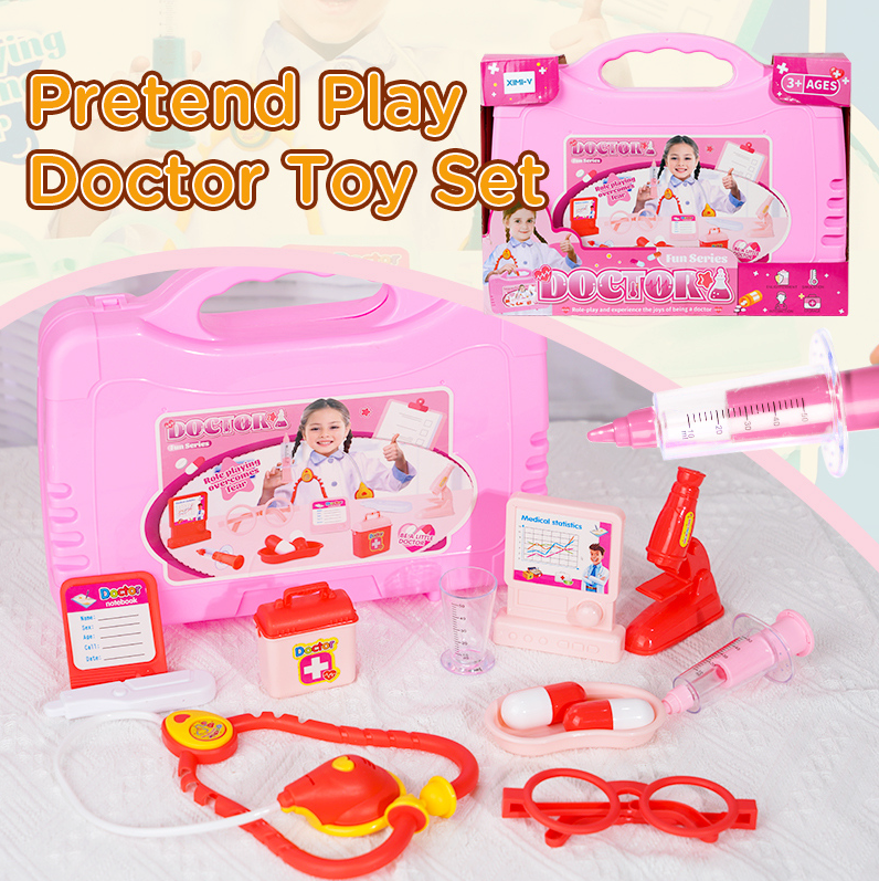 Pretend Play Doctor Toy Set with Carrying Case (Pink)