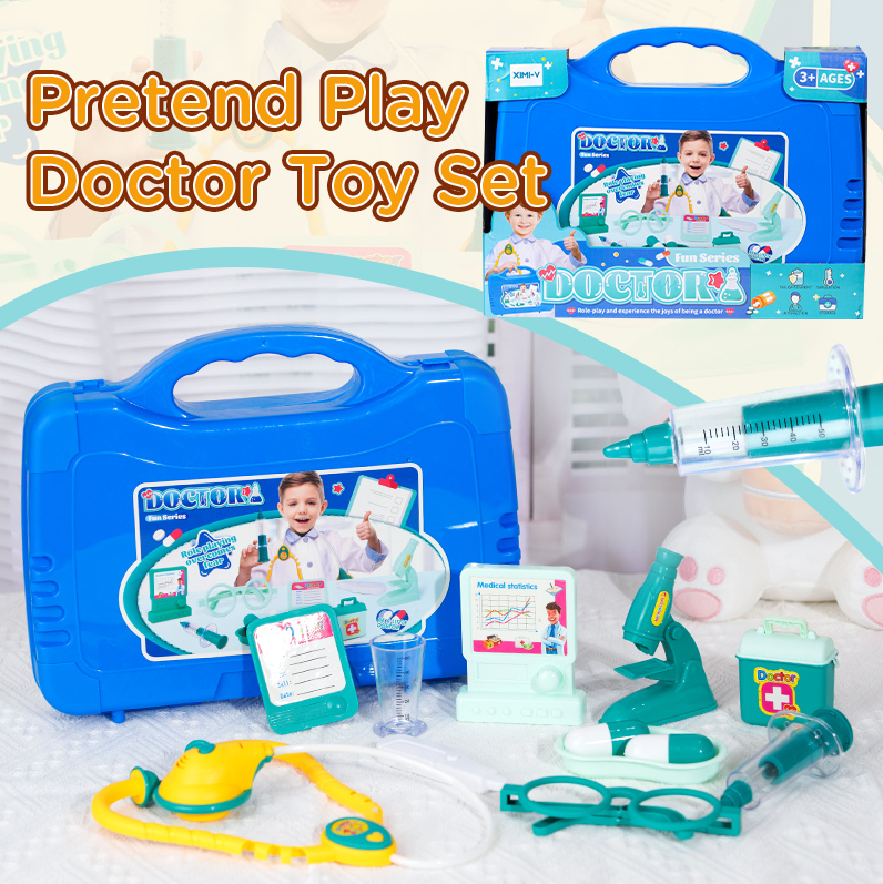 Pretend Play Doctor Toy Set with Carrying Case (Blue)