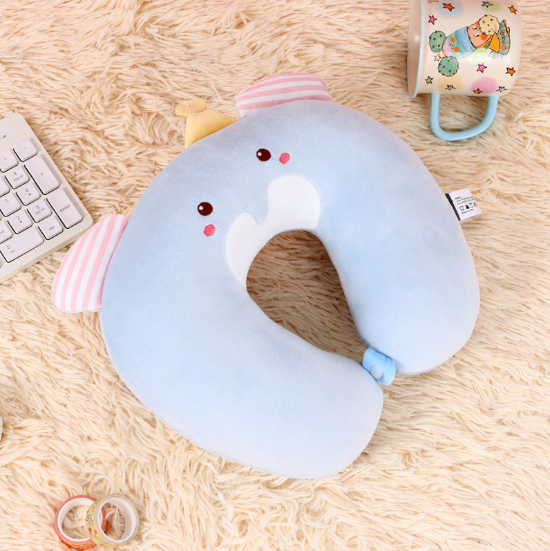 Goodnight Elephant Baby PP Cotton U-shaped Pillow (blue)