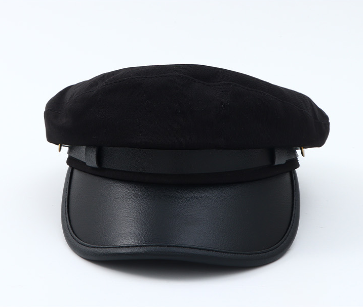 Patchwork leather brim Fashion Navy Hat (Black)
