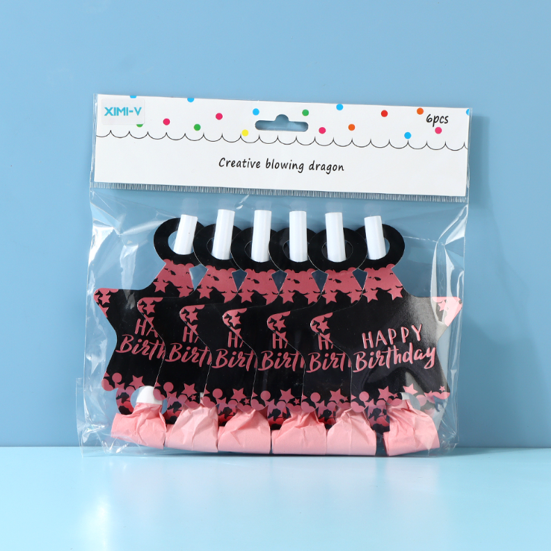 Pink Gold Birthday Party Horn (6 PCS)