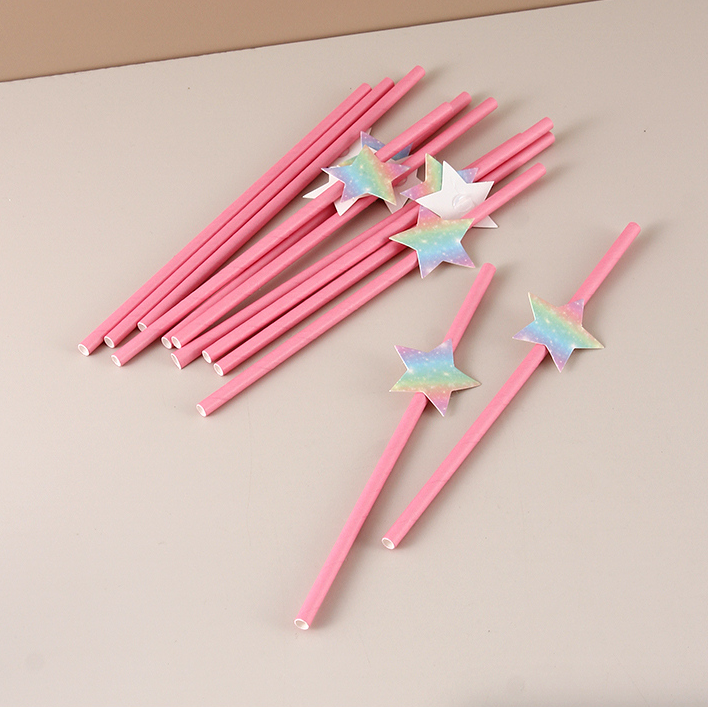Colorful Rainbow Star Label paper straws (12)