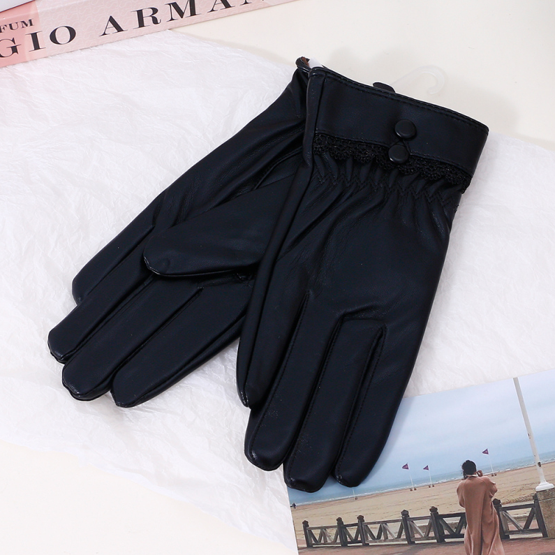 Simple PU Leather Gloves for Ladies(Black)