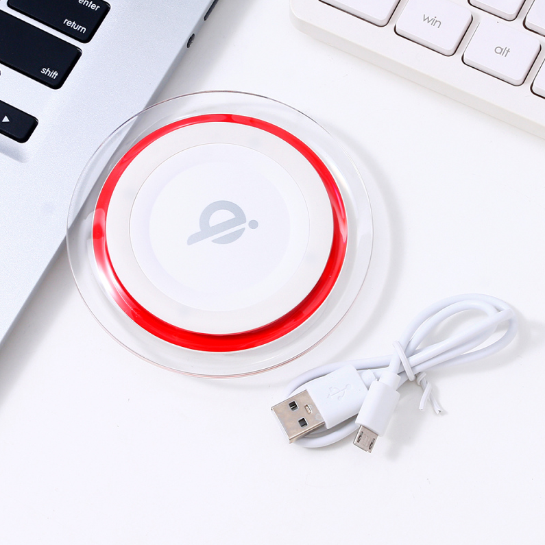 Wireless Charger-Q6 (5V 1A)(White with Red Rim)