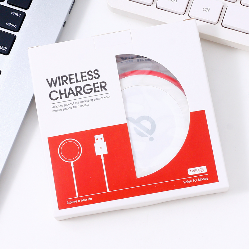 Wireless Charger-Q6 (5V 1A)(White with Red Rim)