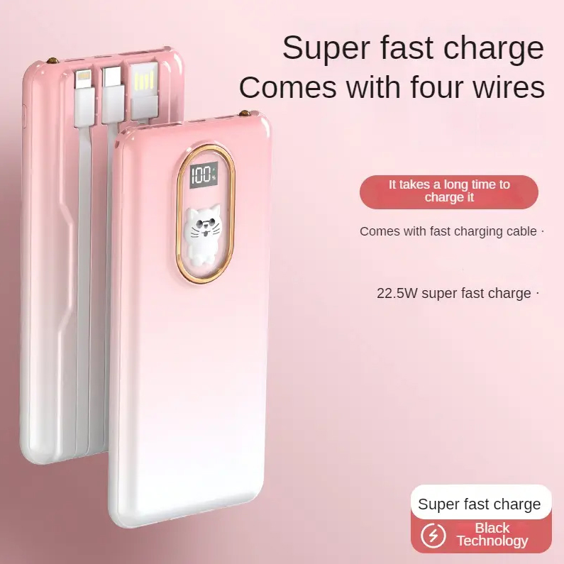 Cool Gradient Kitten Power Bank with Data Cable 10000mAh 22.5W (Pink) X10