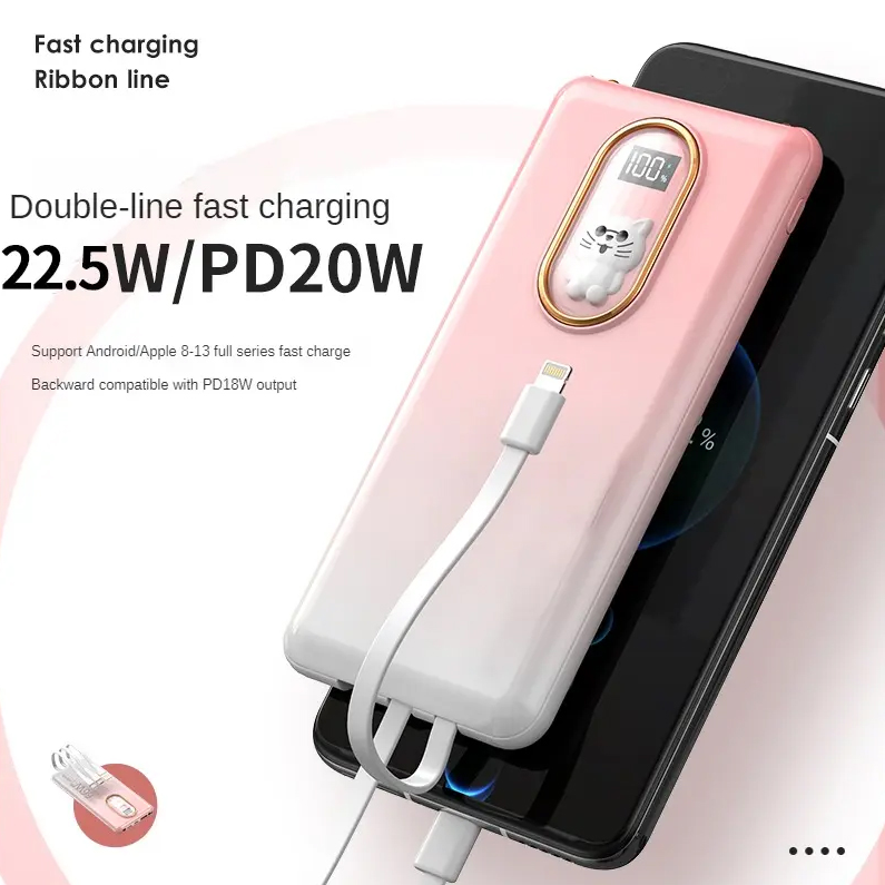 Cool Gradient Kitten Power Bank with Data Cable 10000mAh 22.5W (Pink) X10