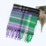 Plaid fringe mohair All-match Adult Scarf (Mixed)