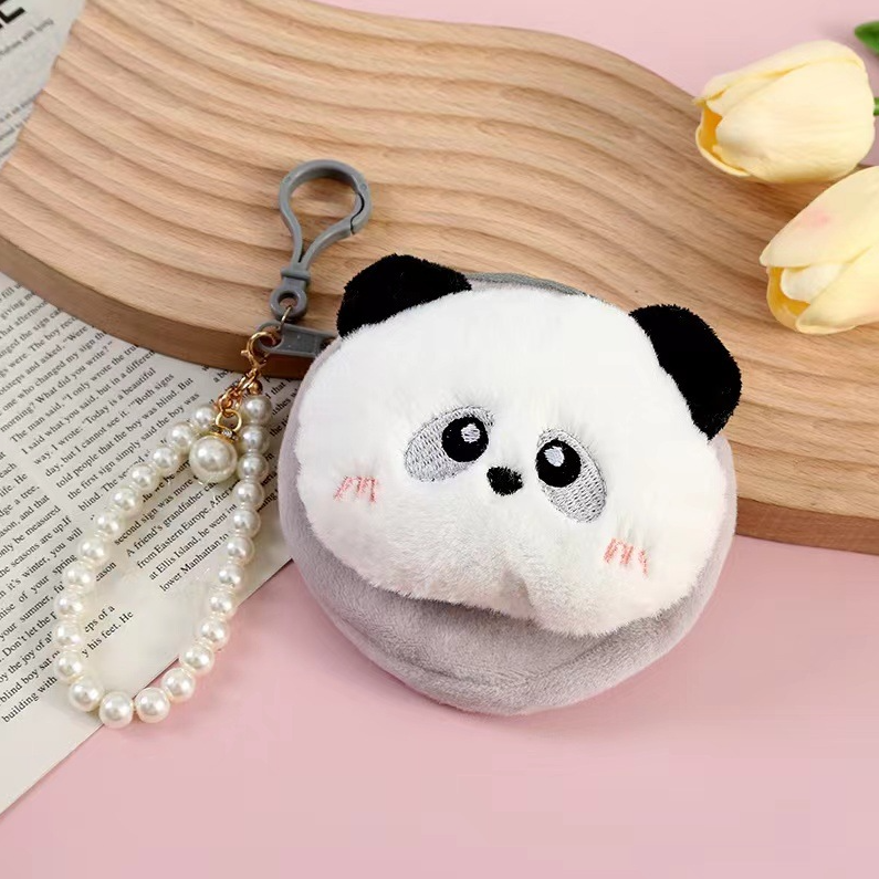 Cute Pet Pearl Chain Thick Fleece Earphones Bag (Panda)
