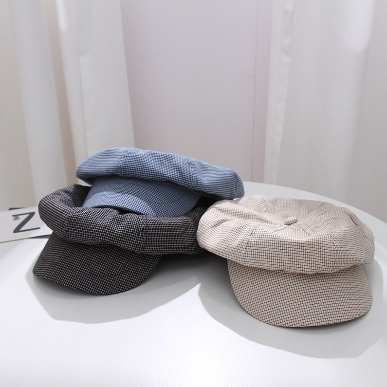 Vintage plaid beret (Black)