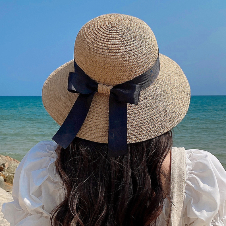 Pastoral Ladylike Bowknot Braided Straw Hat (Khaki)