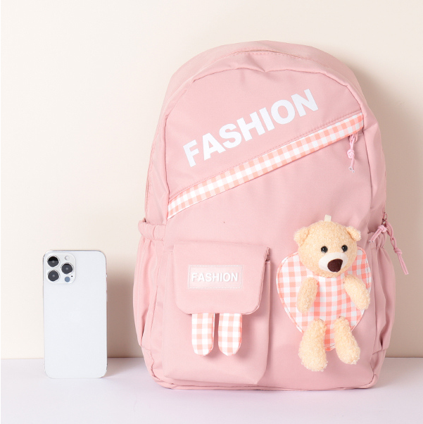 Casual Checkerboard Bear Large Backpack