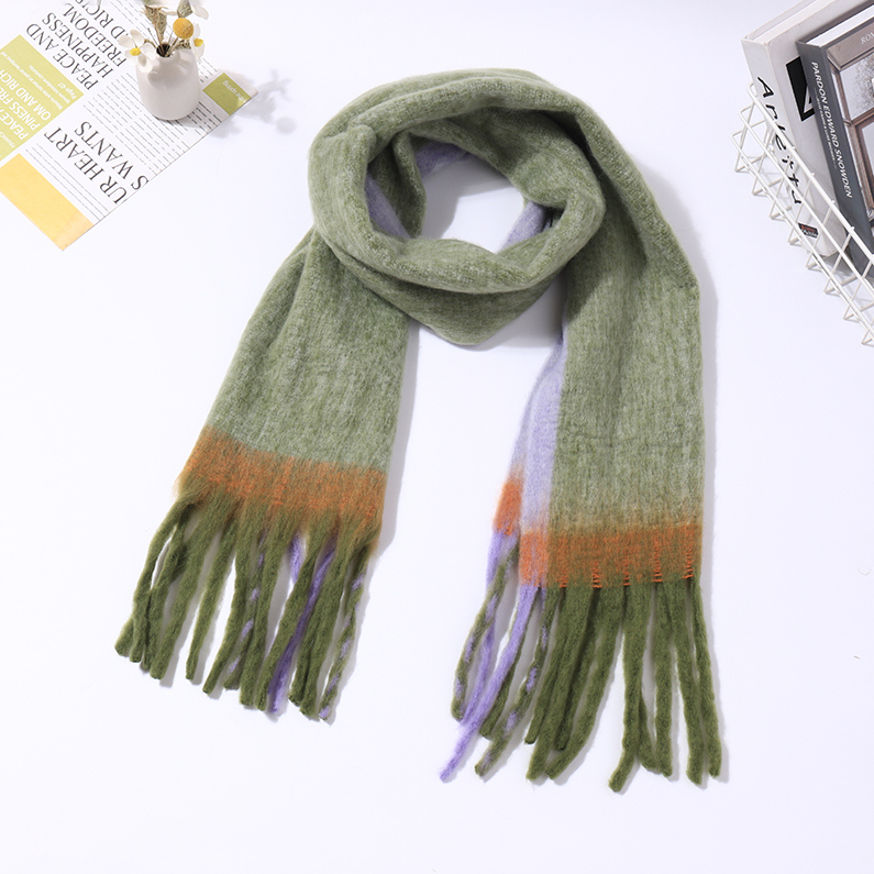 Korean simple color contrast scarf - green