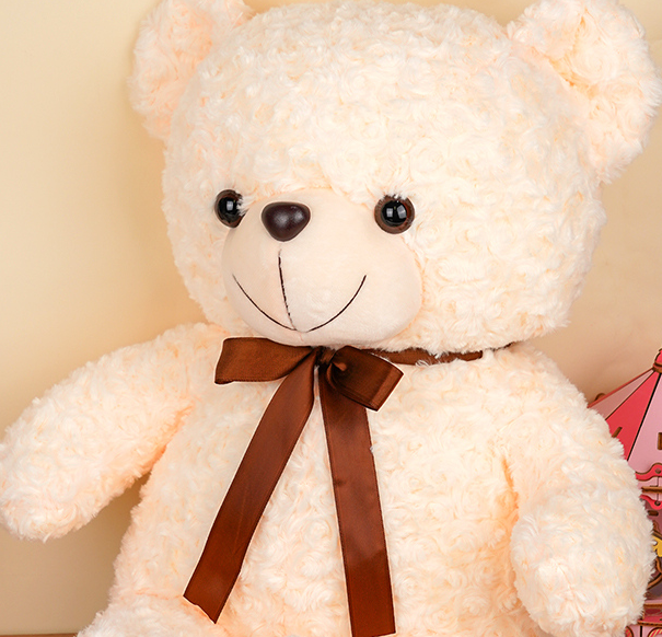 Ribbon Rose Velvet Bear Stuffed Doll (L) (60cm) (White)