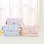 Fresh checked fabric label crossbody bag