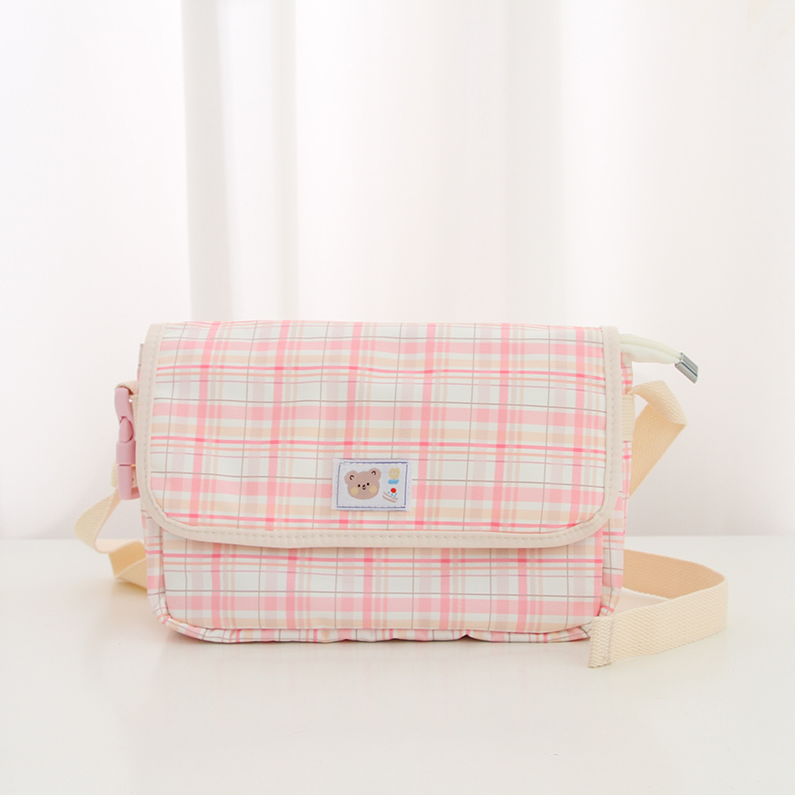 Fresh checked fabric label crossbody bag