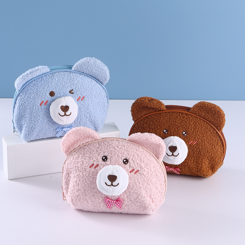 Bear plush shell makeup bag