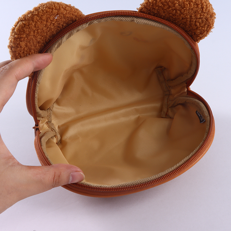 Bear plush shell makeup bag