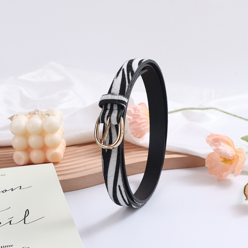 Zebra Spotted Thin Belt for women (black and white)