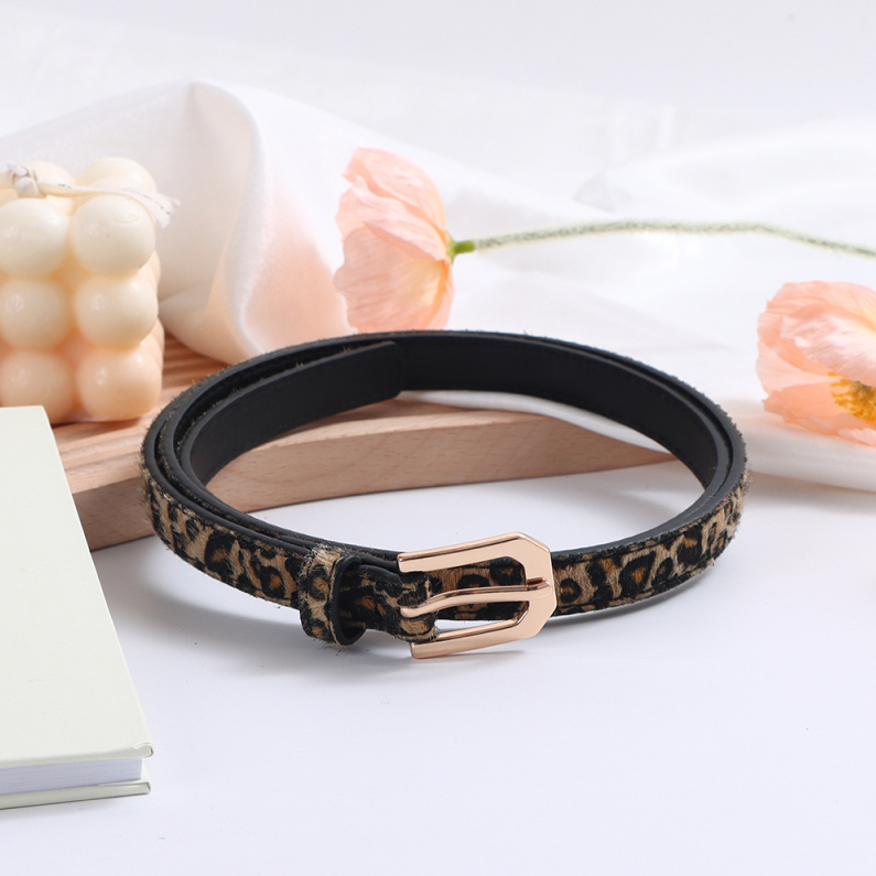 Leopard-print Light leather belt for women (Black)