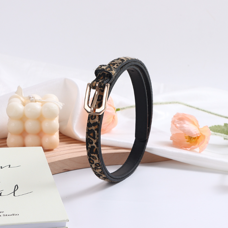 Leopard-print Light leather belt for women (Black)