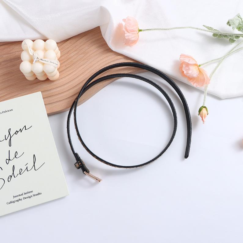 Leopard-print Light leather belt for women (Black)