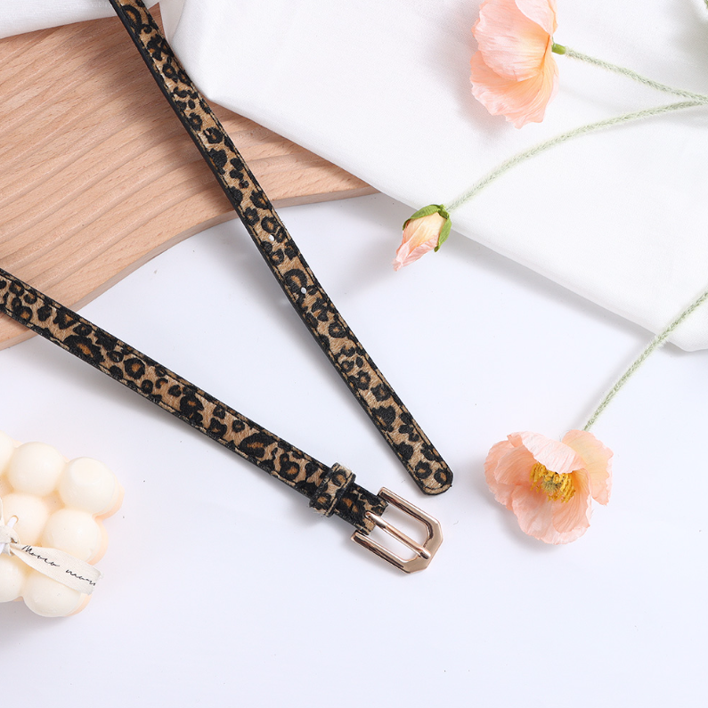 Leopard-print Light leather belt for women (Black)