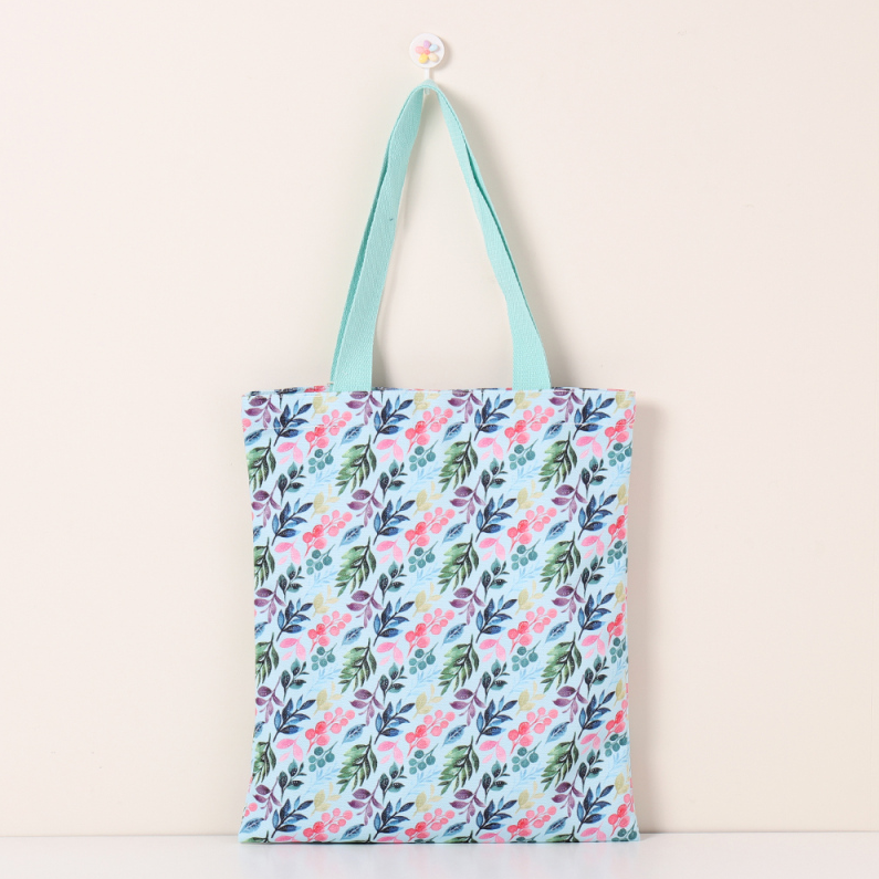 Fresh green leaves full print canvas bag