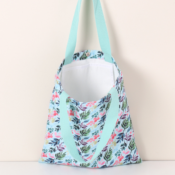 Fresh green leaves full print canvas bag