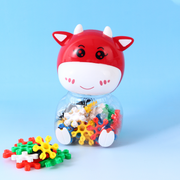 Building Blocks with Cute Red Cow Shaped Container