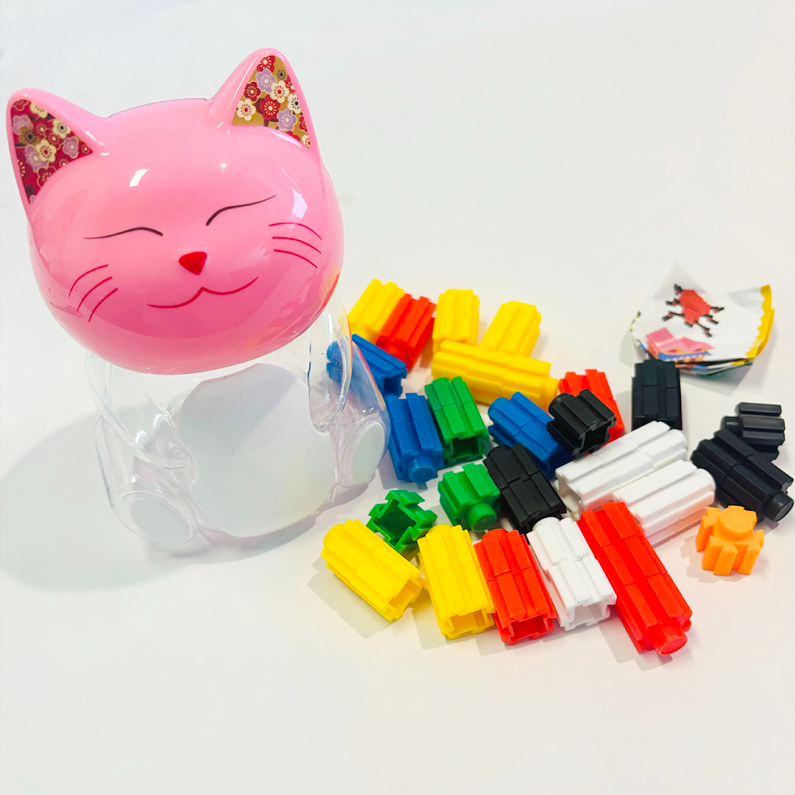 Magic Building Blocks with Cute Pink Cat Shaped Container