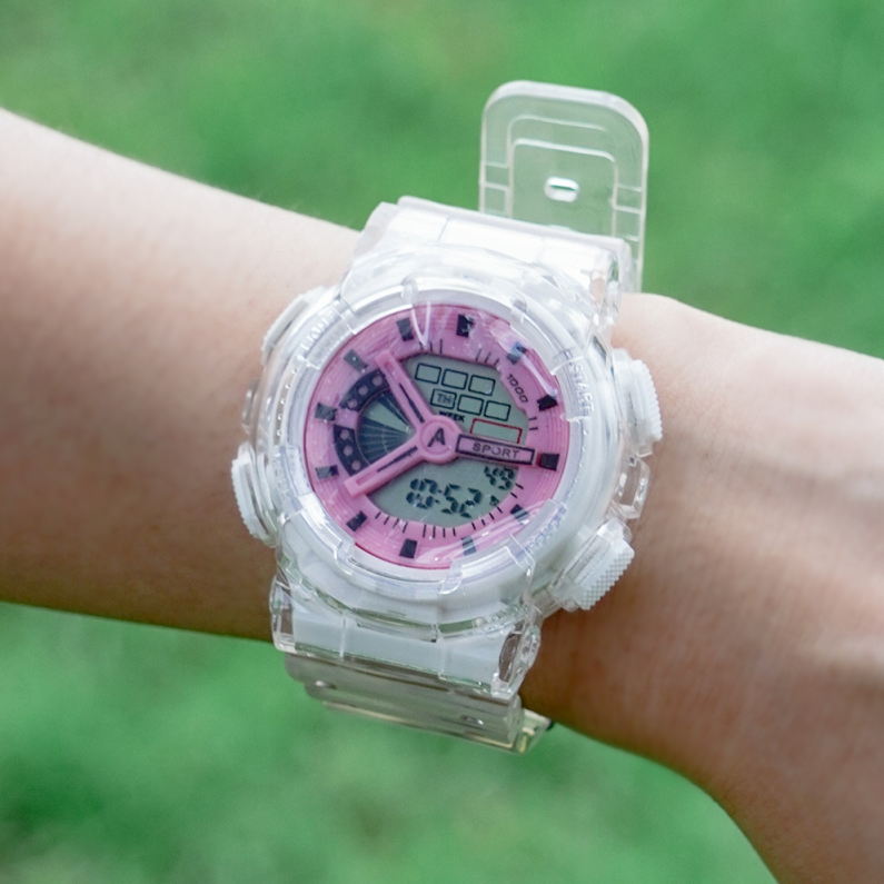Transparent Letter Sports Watch (Pink)