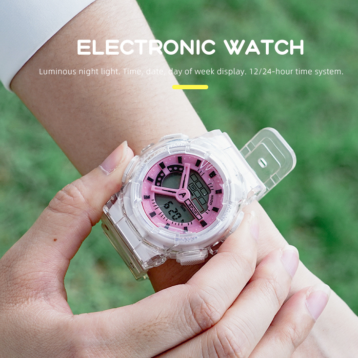 Transparent Letter Sports Watch (Pink)