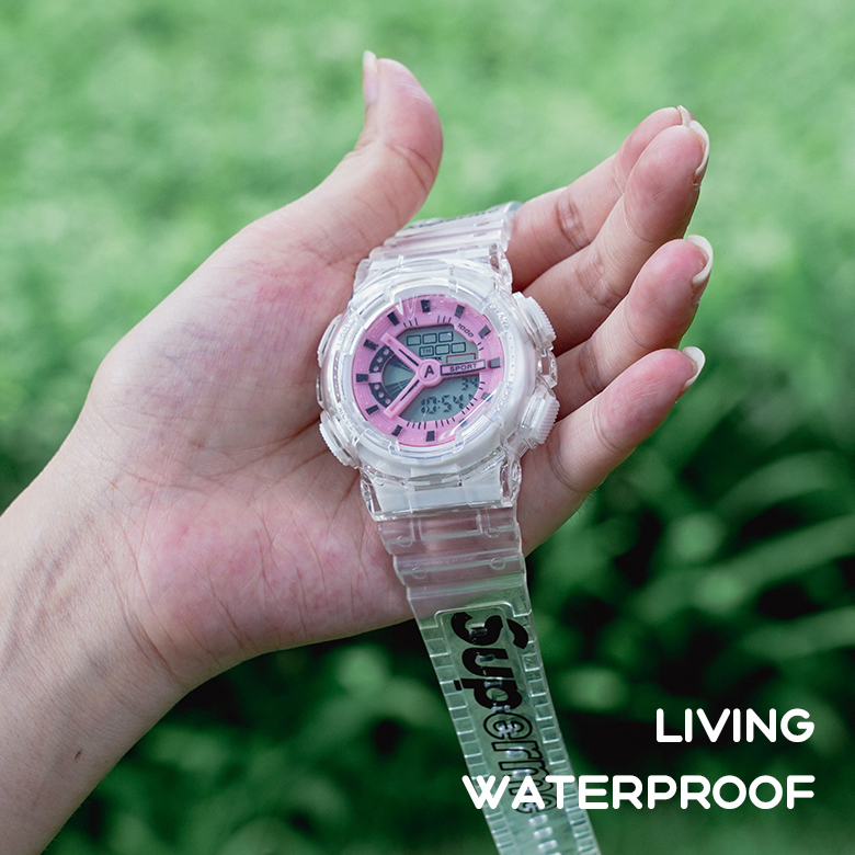 Transparent Letter Sports Watch (Pink)