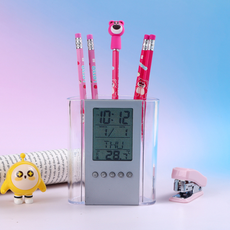 Transparent pen holder multi-function electronic alarm clock