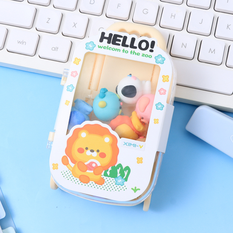Suitcase Packed Jungle Animal 3D Erasers 10PCS (Colorful)