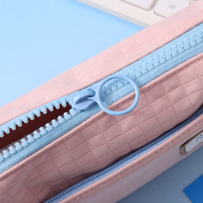 Fresh Color Contrast Square Two-layer Zipper Pencil Bag