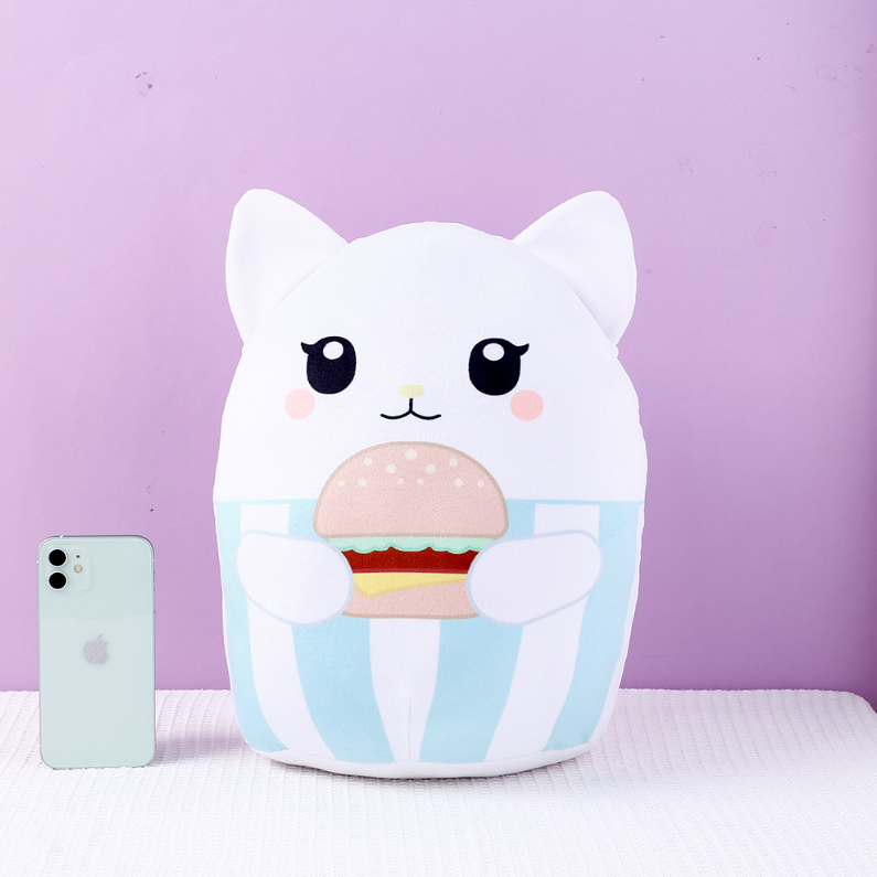 Yummy burger cat throw pillows