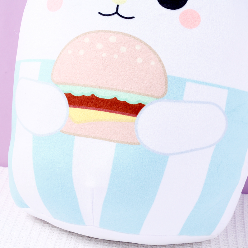 Yummy burger cat throw pillows