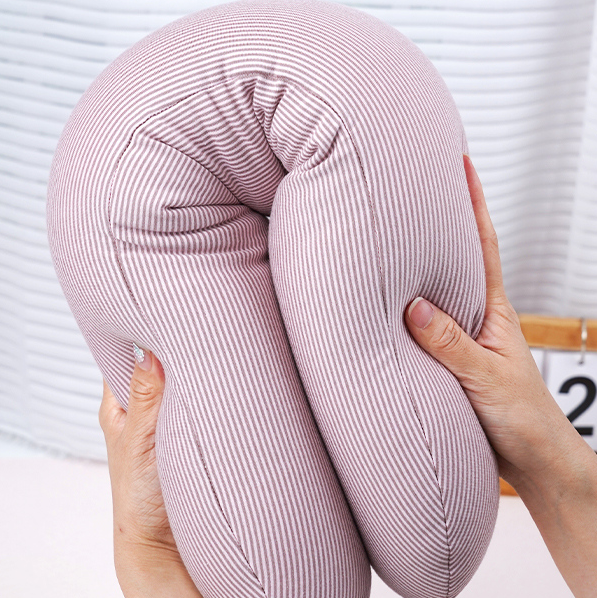 Simple Striped Particle Foam U-shaped Pillow (Pink)