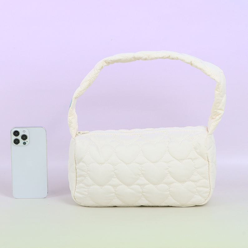 Love embroidered padded shoulder bag