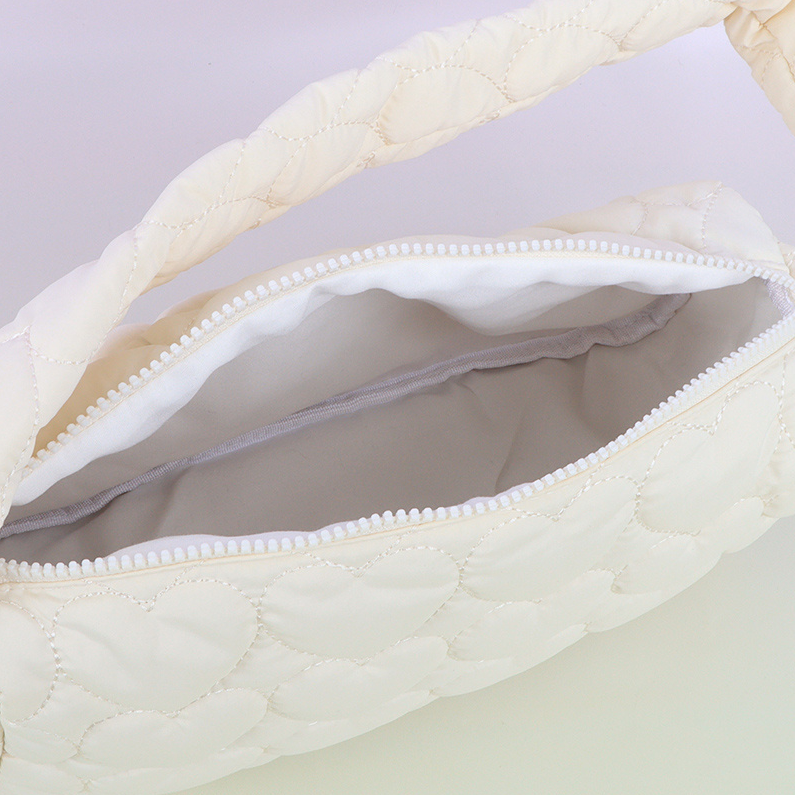 Love embroidered padded shoulder bag