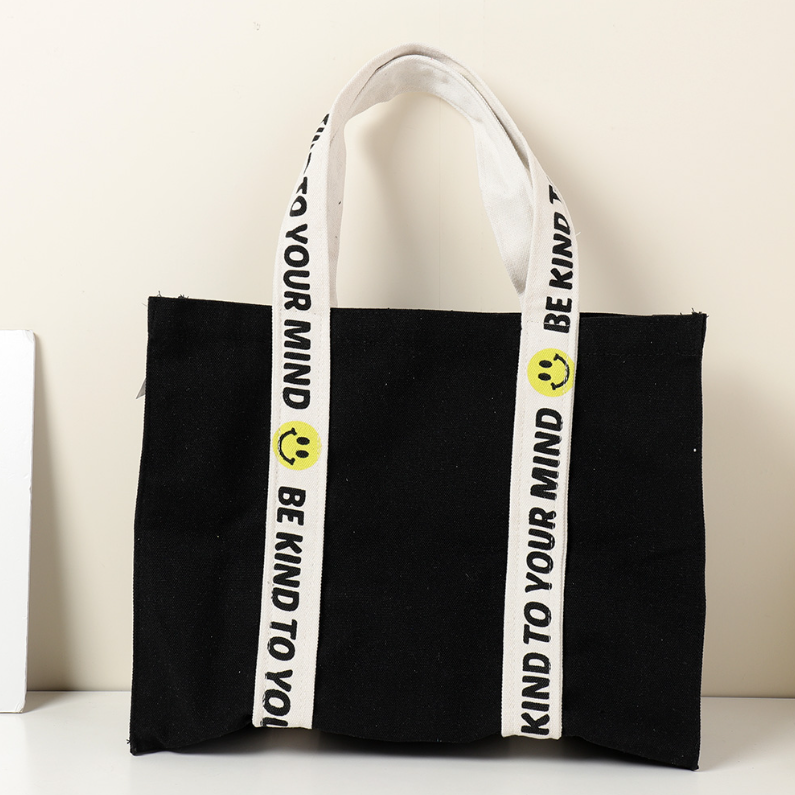 Trendy Smiley Face Letter Large Tote Handbag