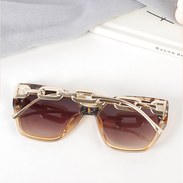 Women's sunglasses with large frame chain hollowed out metal