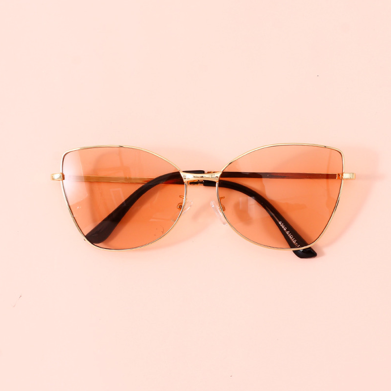 Vintage metal cat-eye sunglasses for adults (Gold frame powd
