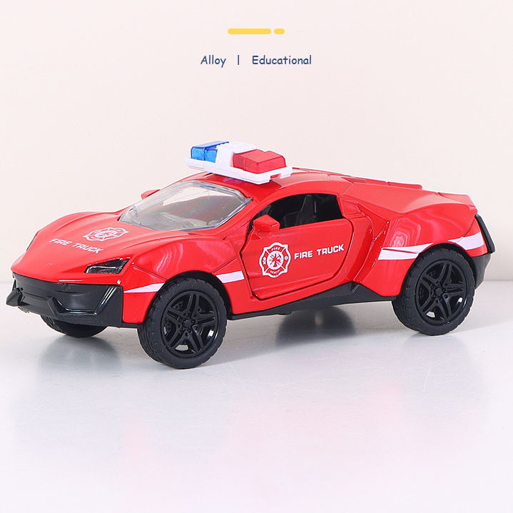 Alloy Pull-Back Acousto-Optical  Fire Alarm Car Toy (1:36)