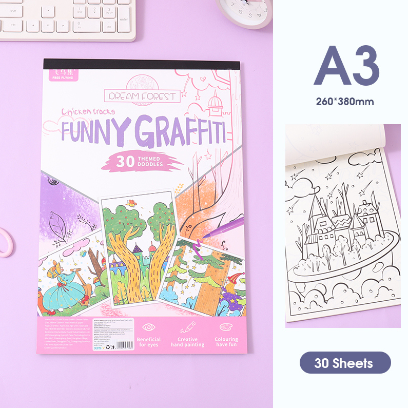 Free Flying Series Dream Forest Single-sided Coloring Book 30 Sheets A3 (Pink)