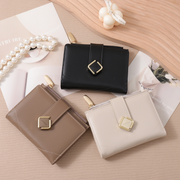 Simple Round Buckle Bifold Purse for Women