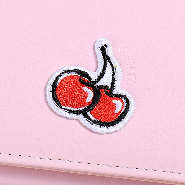 Cherry Embroidered Trifold Purse for Women